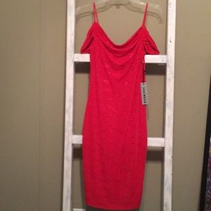 Red , spaghetti strap with sleeves off shoulders